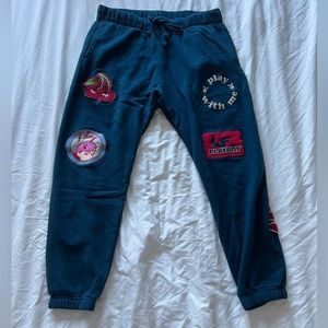 Playboy “Retro Patch Design Sweatpants” Blue/Red Size Large